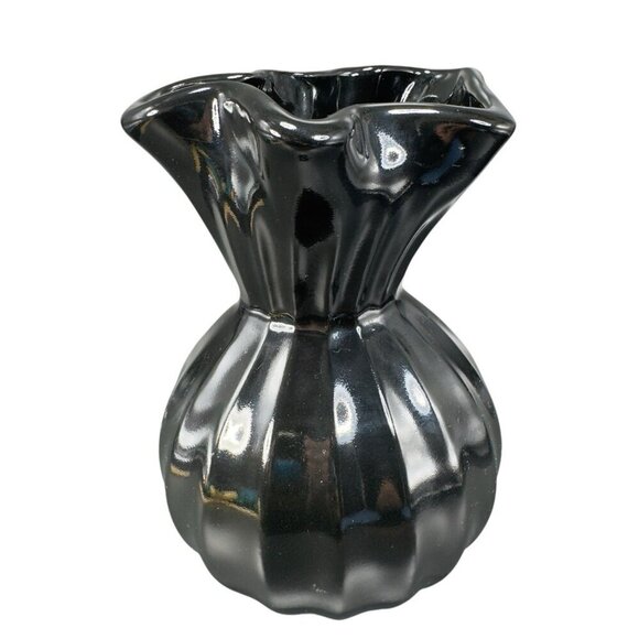 Vintage Haeger Black Paper Bag Shaped Pottery Vase Vessel Glazed Made In USA VTG - Picture 2 of 12